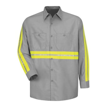 Red Kap¬Æ Enhanced Visibility Industrial Long Sleeve Work Shirt, Gray, Poly/Cotton, Tall, L